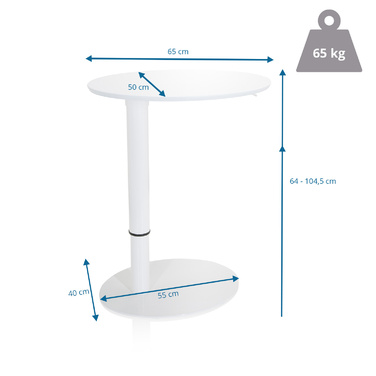Столик приставний STAND III, овальний, білий, 65 x 50 см, hjh OFFICE