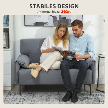 Диван HOMCOM на 2 місця, з товстими подушками, оксамитовий чохол, м'який диван, чорного кольору