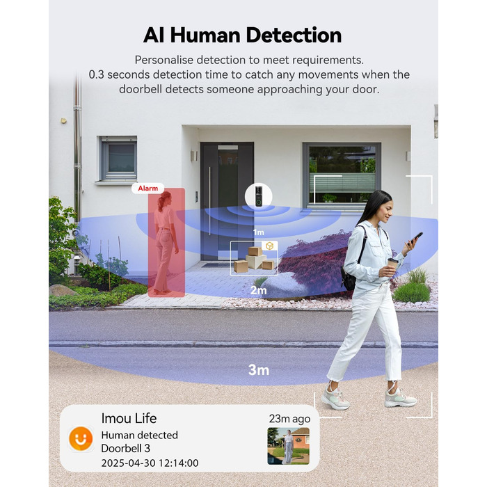 Відеодзвінок Imou DB3 KIT 4MP Panoramic, 2K+ WiFi, нічне бачення 5м, розпізнавання пакунків AI, двосторонній зв'язок