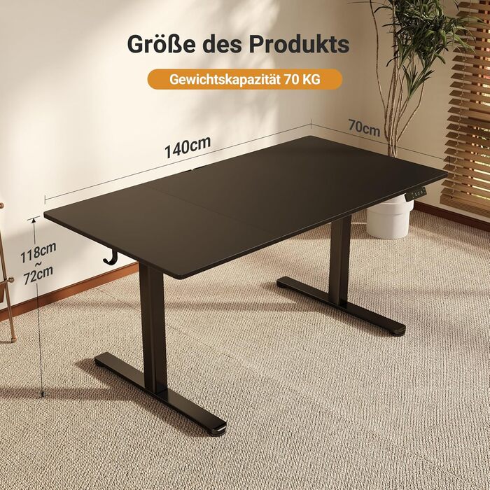 Регульований стіл Claiks 120x60 см, електричний, з пам'яттю, з гачками | Стіл для стоячи та сидячи