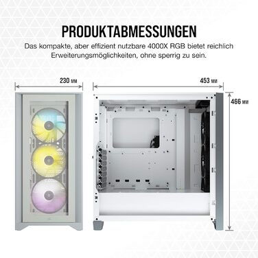 Корпус для ПК CORSAIR iCUE 4000X RGB, середній ATX, білий, із загартованим склом, 3 вентилятори SP120 RGB ELITE, контролер iCUE Lighting Node CORE, високий повітряний потік
