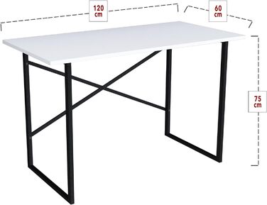 Письмовий стіл Tjeldsund Офісний стіл з металевим каркасом Робочий стіл для домашнього офісу Комп'ютерний стіл промислового дизайну 120x60x75см Білий білий 120x60x75см