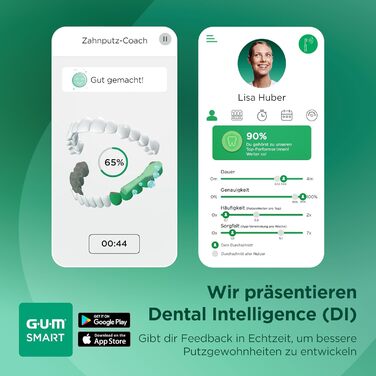 Електрична зубна щітка GUM SMART ONE з контролем швидкості, таймером, 4 режимами чищення, акумулятором до 6 тижнів та додатковими насадками (3 шт) м'ятно-зеленого кольору