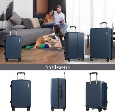 Набір валіз Vallsero 5шт, Gepäck Set, Trolleys, валізи для подорожей, ABS, TSA-замок, 1 сумка та 1 косметичка, 4 колеса, телескопічна ручка з алюмінію (Roségold), темно-синій