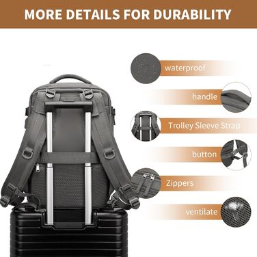 Рюкзак KONO для ручної поклажі 42x30x20, 25L, з відділом для ноутбука, сірий, для подорожей та спорту