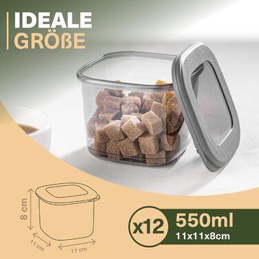 Набір контейнерів для зберігання продуктів 12 шт. 550 мл, сірий. Без BPA, герметичні, для крупи, борошна, спецій. Органайзери для кухні