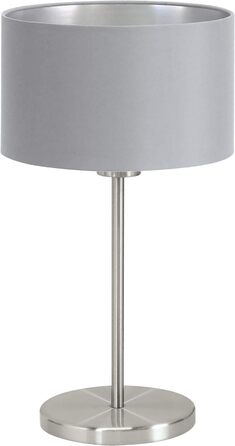 Настільна лампа EGLO Maserlo, текстильна настільна лампа на 1 полум'я, приліжкова лампа зі сталі та тканини, колір матовий нікель, сірий, сріблястий, цоколь E27, вкл. вимикач