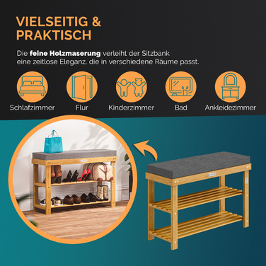 Лавка для взуття FSC® сертифікована деревина акації 70x33x48см