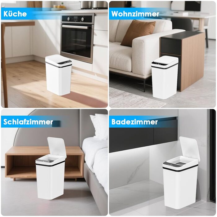 Набір з 2 автоматичних сміттєвих баків з датчиком, 12 л, електричний, 3 режими роботи, тихий, водонепроникний, інтелектуальний, для кухні, офісу, вітальні, ванної кімнати