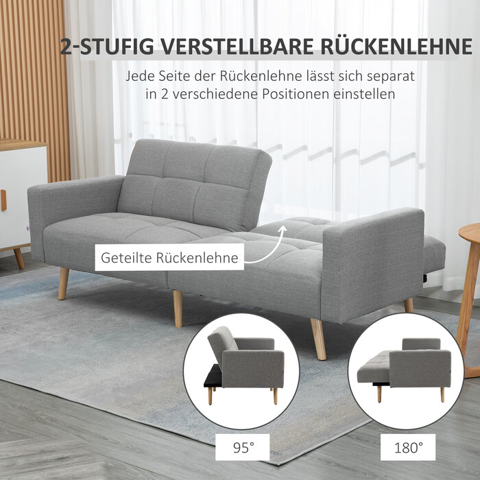 Диван-ліжко 2 в 1, 205 x 88 см, з функцією ліжка, м'яке сидіння, з текстурою льону, сірий