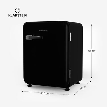 Холодильник Klarstein Audrey Evo 68L: Ретро-дизайн, тихий (40 dB), компресор, регульовані ніжки, двері, що відкидаються, чорний (68 л, енергоклас E)
