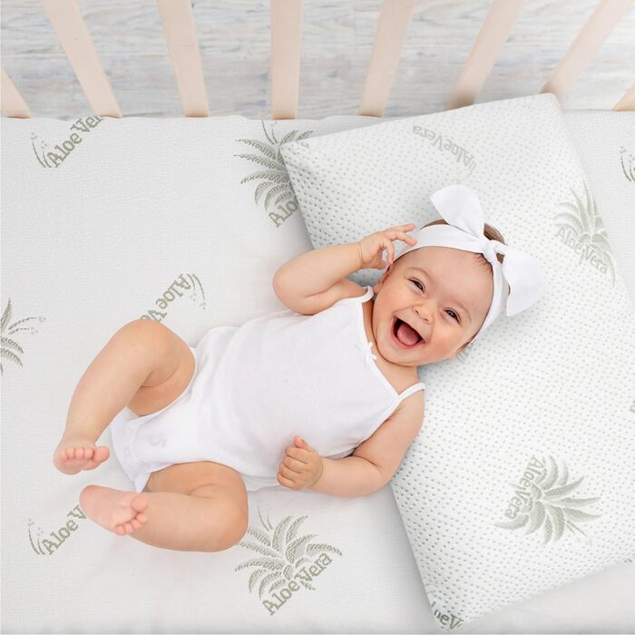 Подушка для дитячого ліжечка Kinder Dolci Sogni з Memory Foam, 50x30x5.5 см, знімний чохол з алое вера