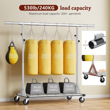 Металевий вішак для одягу на коліщатках FAVOOOSTY, 200 кг, мобільний, швидка установка, 1 стійка