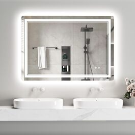 Дзеркало для ванної кімнати зі світлодіодним підсвічуванням 70x50 см, LED Smart дзеркало, антизапар, 3 кольори, регулювання яскравості, горизонтальне/вертикальне кріплення