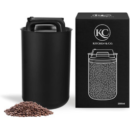 Контейнер для кави KC Kitchen & Co. 1 кг, нержавіюча сталь, вакуумний клапан, 2800 мл, білий матовий/чорний матовий