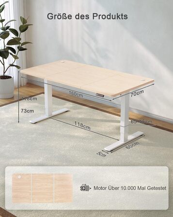 Регульований стіл JUMMICO 160 x 70 см з USB-портом для зарядки, електричний, стоячий/сидячий, бежевий