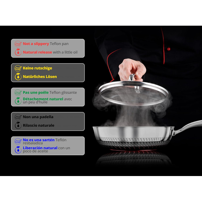 Сковорода INTIGNIS® з кришкою – 30 см / 12 дюймів / 6 л – з антипригарним покриттям | Стійка до подряпин | Глибока | Без хімікатів | Сковорода з нержавіючої сталі