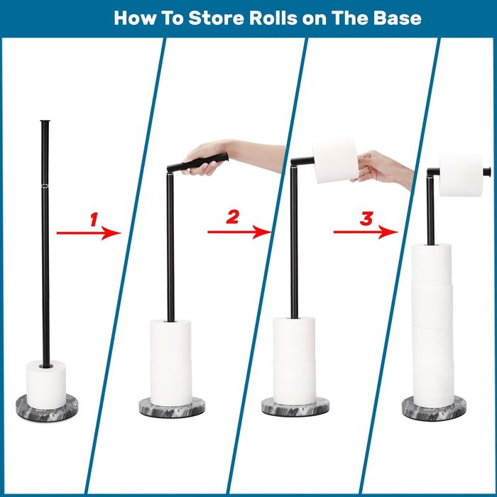 Окремо стояча підставка для туалетного паперу Kalitro з запасом, масивна Мармурова основа, окремо стояча підставка для рулонів туалетного паперу, окремо стоячий тримач для туалетного паперу, нержавіюча сталь SUS304 (чорний)