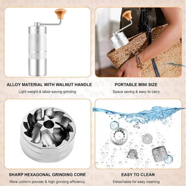 Ручна кавомолка M6 для приготування еспресо, срібна, ємність 25г