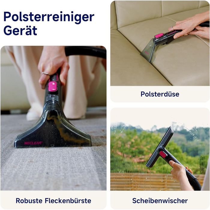 WECLEAN C3: Пилосос для миття підлоги 600W, 18kPa, для килимів, диванів, вікон, дзеркал, автомобілів (чорний/рожевий)