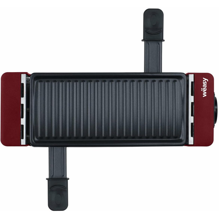 Wëasy Raclette Duo 2-в-1: гриль та фондю, червоний, антипригарне покриття, для 4 осіб, з дерев'яними шпателями та формами для сиру