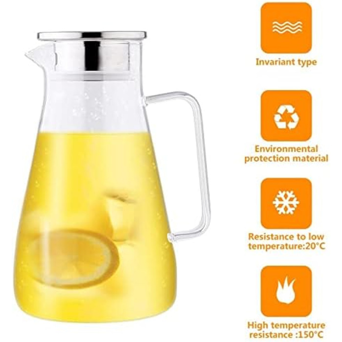 Скляна карафа Uten 1.5L з кришкою з нержавіючої сталі та кришталевою ручкою - 1500 мл