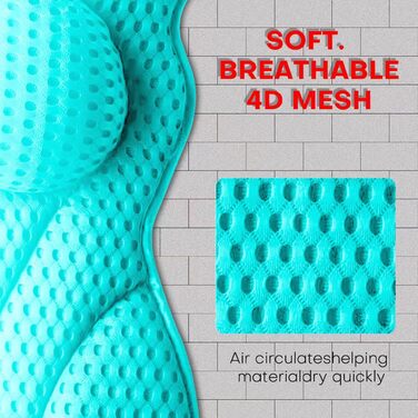 Подушка для ванни 4D Luxus, для голови, шиї, плечей та спини, ергономічна, з 6 присосками, для джакузі та домашнього спа (Зелена)