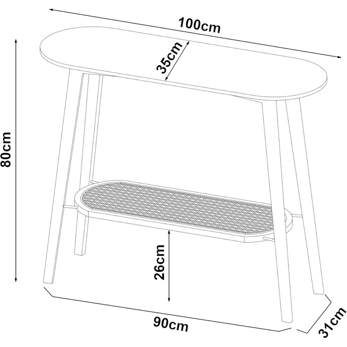 Консольний стіл Taivalkoski Bamboo 100x35x80 см з місцем для зберігання, чорний/ротанговий вигляд