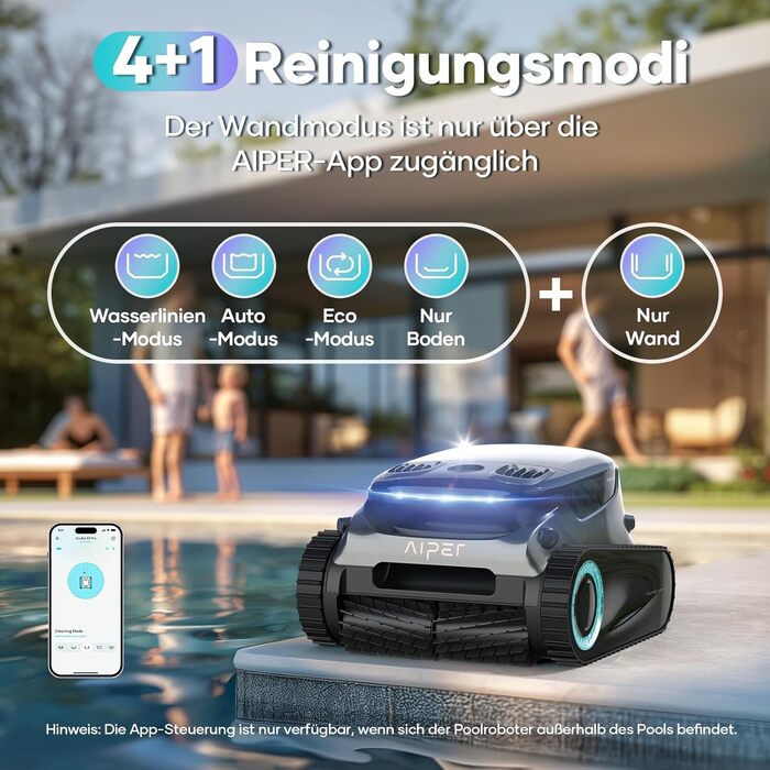 Робот-пилосос для басейну AIPER Scuba S1 Pro: автоматичне очищення дна, стін та водної лінії, розумна навігація, акумулятор до 180 хвилин, для басейнів до 200 м²