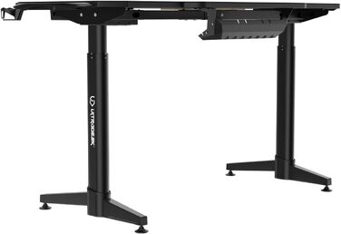 ULTRADESK Стіл для роботи Level V2 - Регульована висота, 140x68 см, з підсвіткою, для геймінгу, офісу, дому - з XL-килимком для миші (Синій)