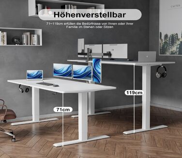 Електричний стіл Devoko з регулюванням висоти, стійкий, з пам'яттю, ергономічний, для стояння та сидіння (білий), 180 x 80 см