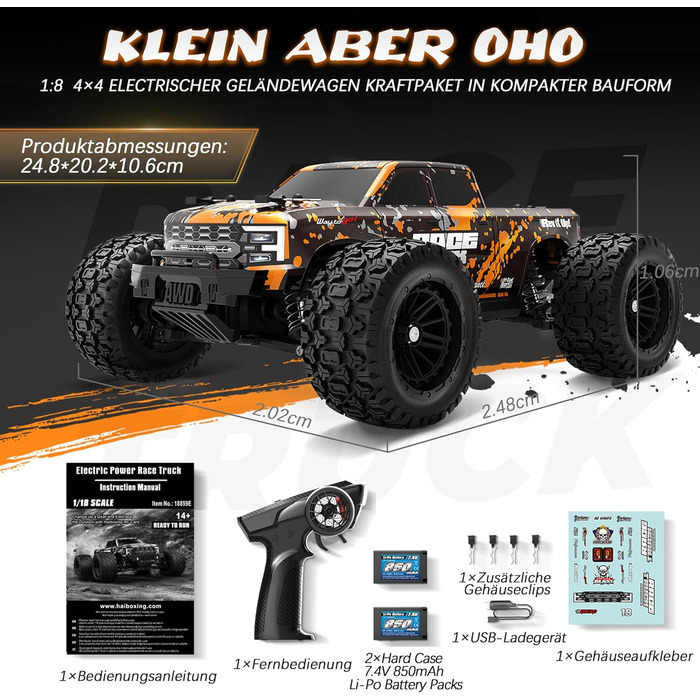 Радіокерований позашляховик Haiboxing 1/18 4WD 36 км/год - RC Monster Truck для дітей та дорослих 18859E