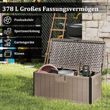 Ящик садовий COSTWAY 378 л, водонепроникний, з кришкою на замок, для подушок та інструментів, коричневий