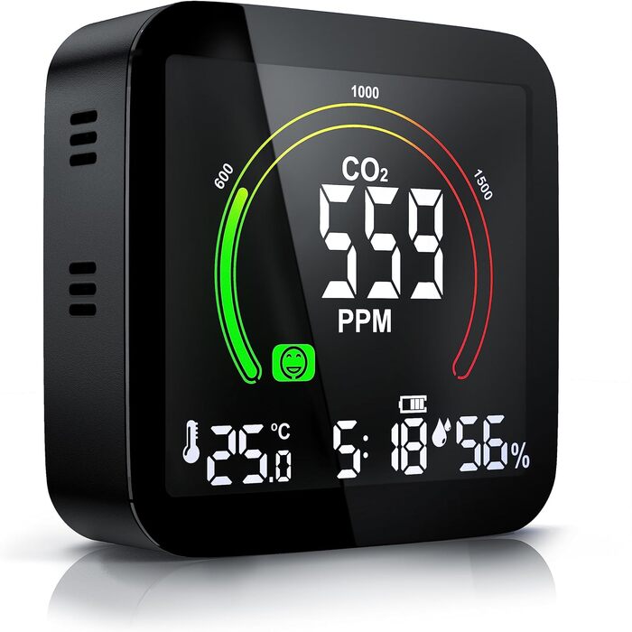 Датчик CO2 Brandson: вимірювач якості повітря, сенсор вуглекислого газу, термометр, гігрометр, індикатор CO2, рекомендації по вентиляції, будильник