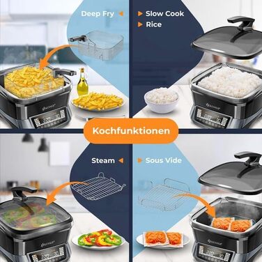 Мультиварка KESSER® 8л з фритюрницею та 16 програм. Гриль, випічка, тушкування, приготування на пару, рисоварка, йогуртниця, функція підігріву та повільного приготування. (Антрацит)