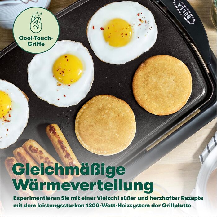 Електрична гриль-плита BELLA XL з керамічно-титановою поверхнею, готує до 15 яєць одночасно, Healthy-Eco антипригарне покриття, легко чиститься, велика занурювана поверхня для приготування, 30,5 x 56 см, мідно-чорний колір