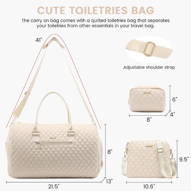 Спортивна сумка OVEVOOK для подорожей, жіноча, Weekender, для вихідних, дорожня сумка, сумка для дитини з косметичкою, відділення для взуття та мокрого одягу, водонепроникна, ручна поклажа для авіаперельотів, чорна (L, Beige 3er Set)