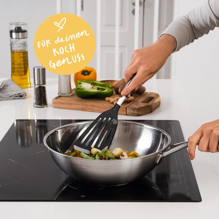 Wok Silberthal 28 см з нержавіючої сталі - для смаження та фритюру, сумісний з індукцією, до 400°C