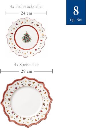 Villeroy & Boch Toy's Delight: Сніданок на двох - сервіз для двох осіб (6 предметів), білий/червоний. Преміум-посуд Villeroy & Boch для святкування Різдва.