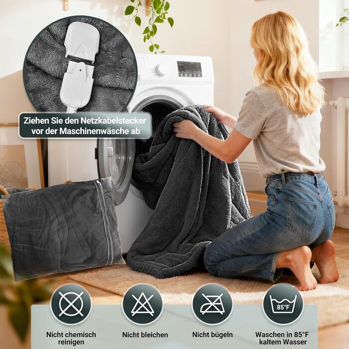Електрична ковдра з автовимкненням 130x180 см, 8 режимів нагріву, таймер 12 годин, пральна машина, флісова ковдра для ліжка, дивана, офісу (темно-сірий)