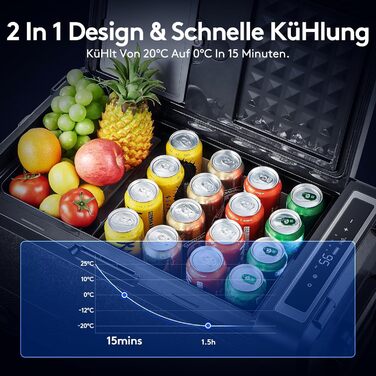 Автомобільний компресорний холодильник AAOBOSI 38л: Електричний охолоджувач для авто, кемпінгу, риболовлі (-20°C/+20°C), 12/24V/230V, USB