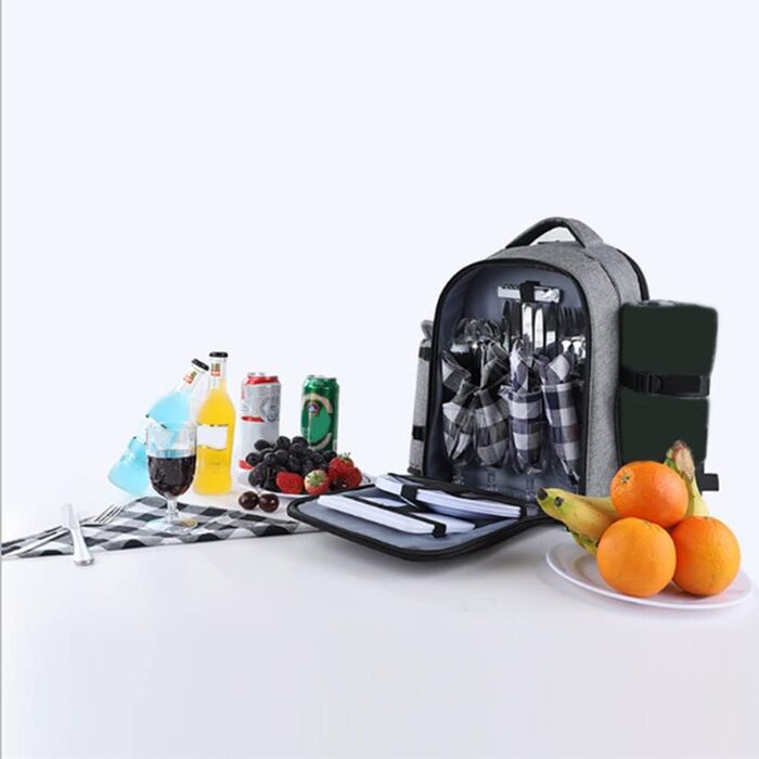 Набір для пікніка на 4 особи з термосумкою, відкидним тримачем для пляшок/вина, водонепроникним пледом та відділенням для столових приборів