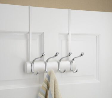 Практична дверна вішалка mDesign - підвісна вішалка з 8 гачками для кухні, передпокою та ванної кімнати - вішалка для зберігання пальто, курток, шарфів і рушників - сірий/сріблястий (перламутрово-білий/сріблястий)