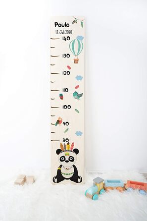 Вимірювальна паличка дитяча дерев'яна, вимірювальна паличка персоналізована з ім'ям для дитячої кімнати, подарунок на день народження для хлопчика і дівчинки, вимірювач висоти для дітей панда дерев'яна природа