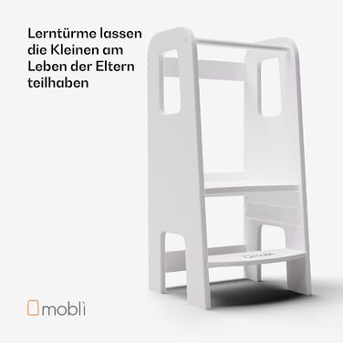 Стілець-сходинка Montessori Mobli для малюків: регульовані сходинки з березової фанери, білий колір