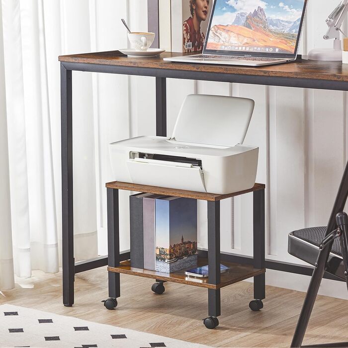 HOOBRO Підставка для принтера з 2 ящиками, 38 x 28 x 38 см, для офісу, темно-коричнева та чорна