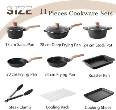 Набір посуду RIOVARM з нержавіючої сталі з антипригарним покриттям, 6 предметів: каструлі, сковороди, соусник, пательня, кришки, лопатка. Для кухні