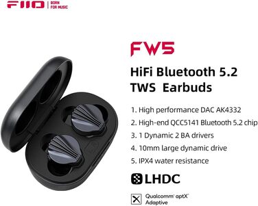 Навушники FiiO FW5, 2 мікрофони, шумозаглушення CVC, Bluetooth 5.2, IPX4