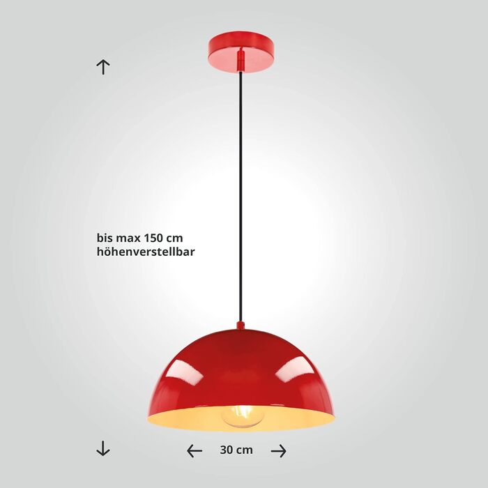 Світлодіодні підвісні світильники Universum Jada Ø30 см x 125 см, цоколь E27, макс. 40 Вт, підвісний світильник, підвісний світильник, стельовий світильник, світильник для вітальні, світильник для дитячої кімнати, метал (, червоний)