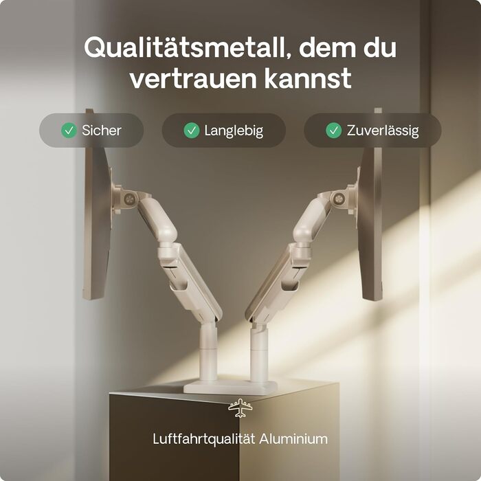 Кріплення для монітора Desktronic, до 32 дюймів, 8 кг, 360° обертання, регулювання висоти, міцна конструкція, проста установка, для великих моніторів, ергономічне, VESA 75/100 (білий, ДВОЙНЕ)